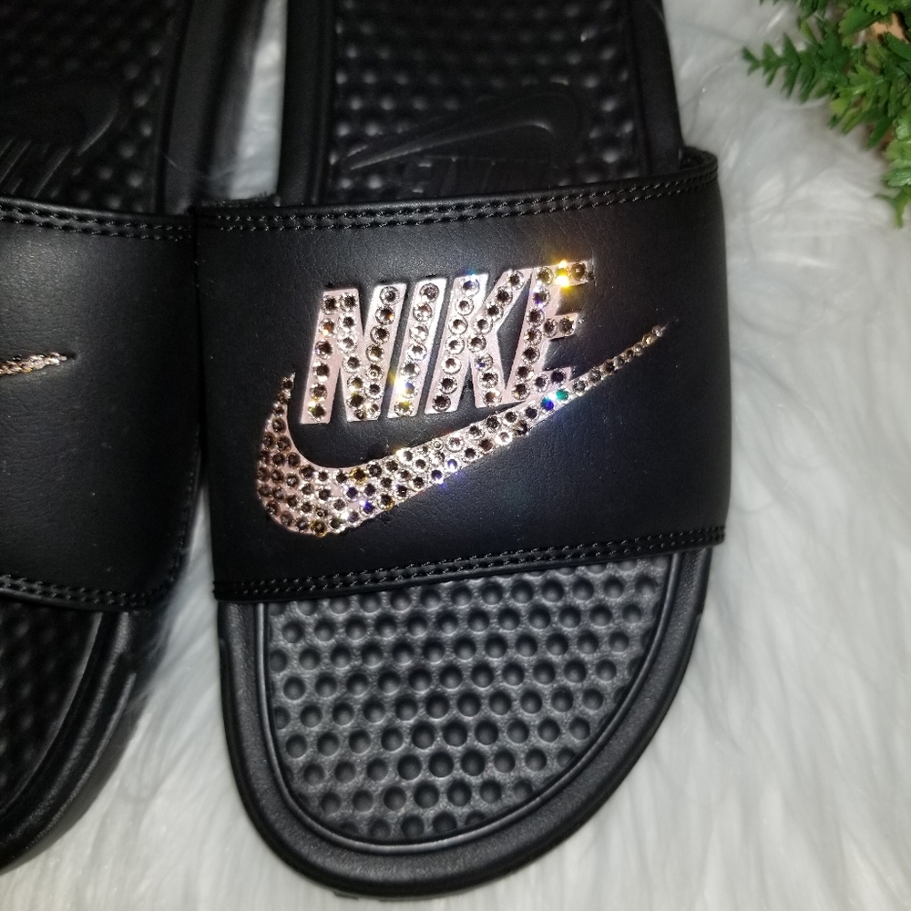 New custom Rose gold bling Nike Slides - Picture 4 of 6